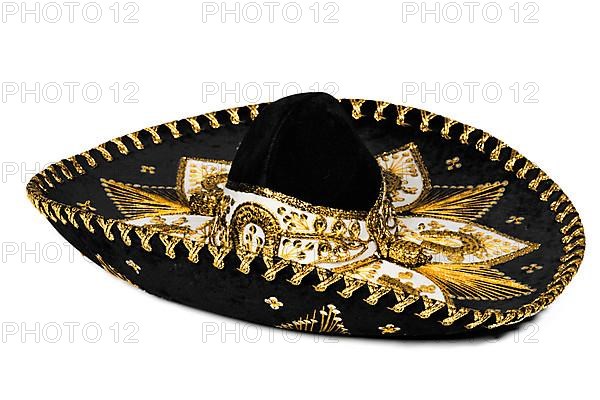 Black mexican sombrero from Mexico isolated on white background