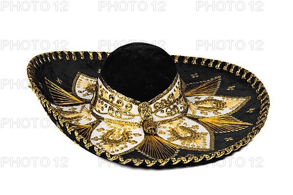 Black mexican sombrero from Mexico isolated on white background