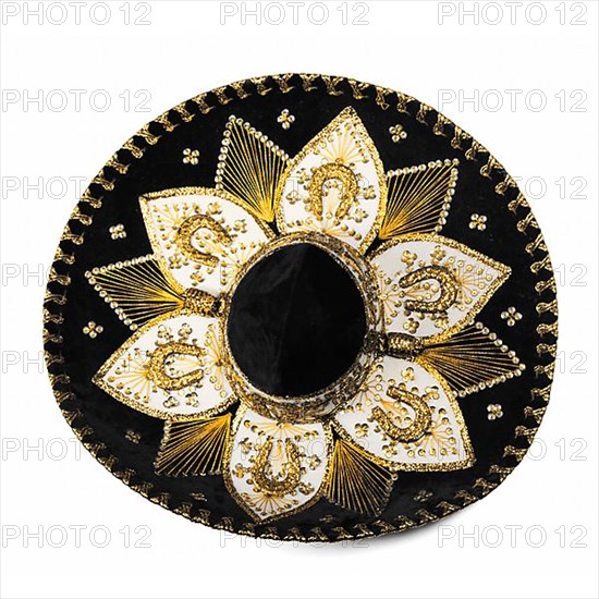 Black mexican sombrero from Mexico isolated on white background