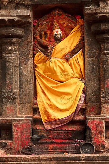 Lakshmi image. Hindu goddess bas relief in Hindu temple. Arunachaleswar Temple