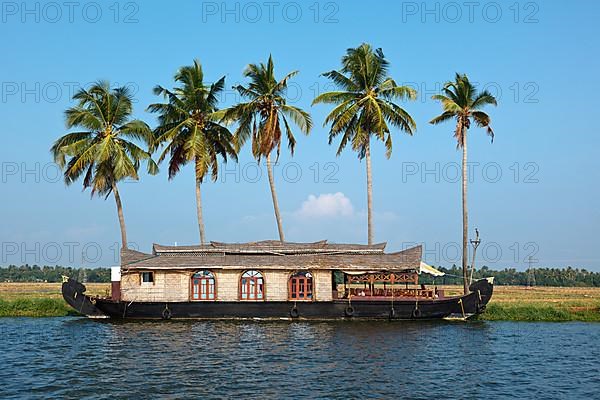 Traditional houseboat on Kerala backwaters. Kerala