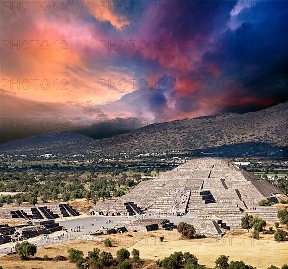 Pyramid of the Moon. View from the Pyramid of the Sun. Teotihuacan