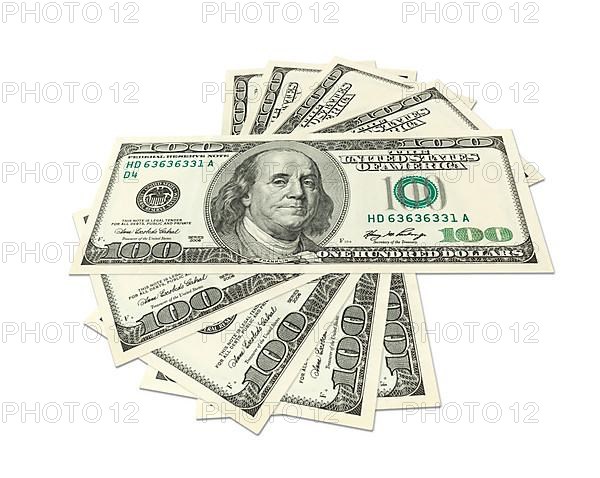 Hundreds of dollars spread on white background