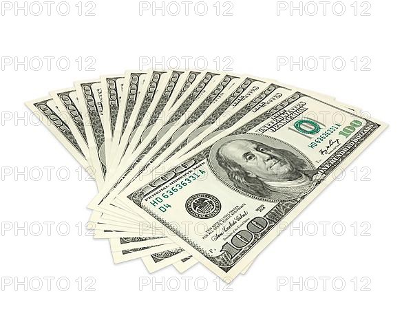 Hundreds of dollars spread on white background