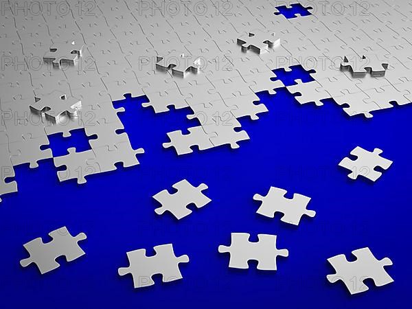 Jigsaw puzzle assemble on blue
