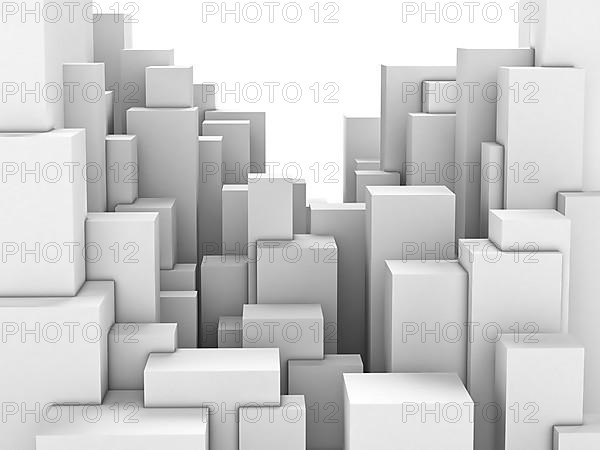 Abstract city of featureless white blocks