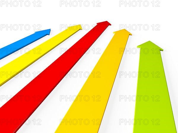Upward rising colorful arrows isolated