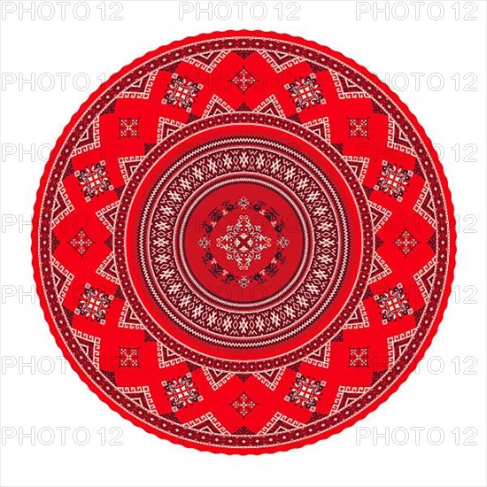Vector round design element with traditional Russian embroidery symbols