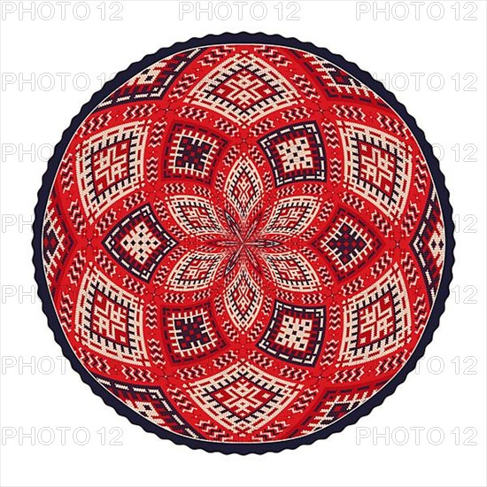 Vector round design element with traditional Russian embroidery symbols