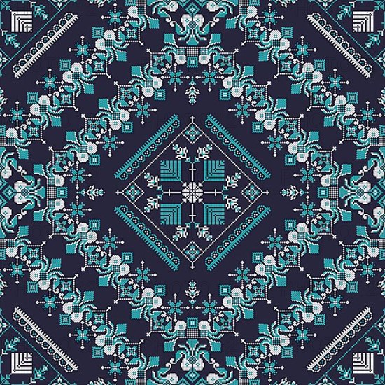 Decorative repeating pattern inspired by traditional Russian embroidery