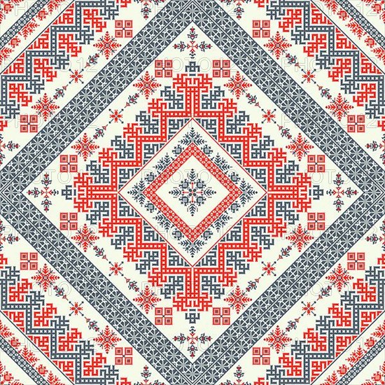 Decorative repeating pattern inspired by traditional Russian embroidery