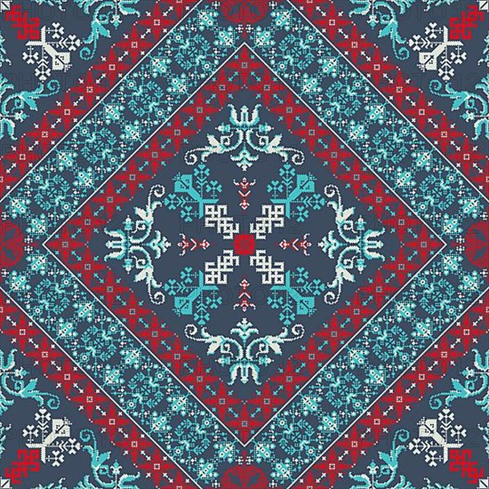 Decorative repeating pattern inspired by traditional Russian embroidery