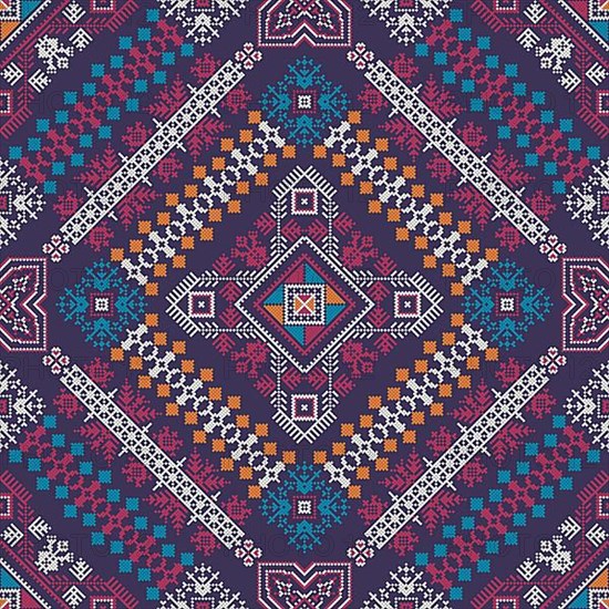 Decorative repeating pattern inspired by traditional Russian embroidery