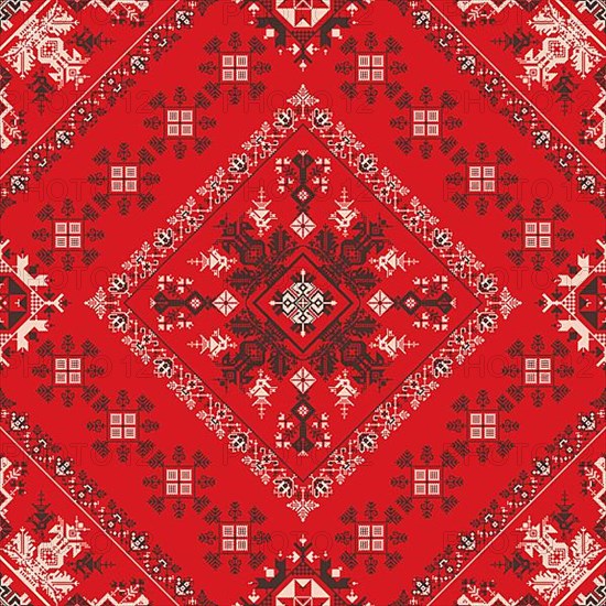 Decorative repeating pattern inspired by traditional Russian embroidery