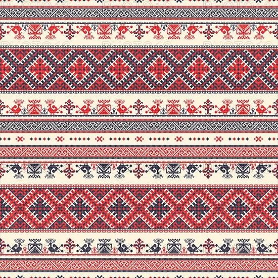 Decorative repeating pattern inspired by traditional Russian embroidery