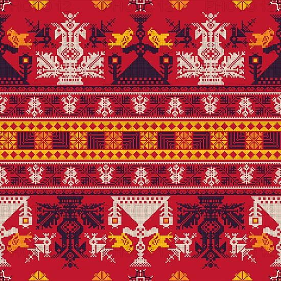 Decorative repeating pattern inspired by traditional Russian embroidery