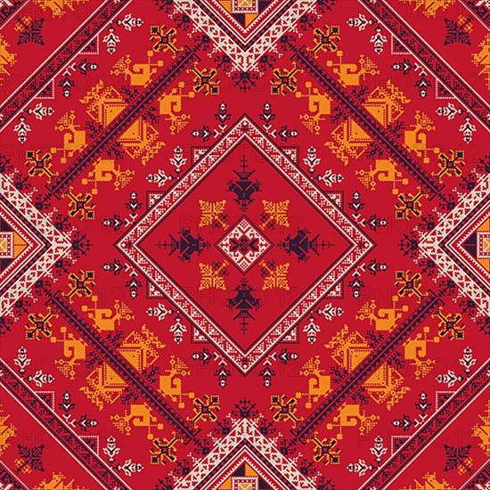 Decorative repeating pattern inspired by traditional Russian embroidery