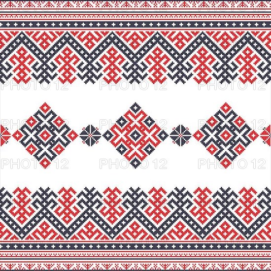 Decorative repeating pattern inspired by traditional Russian embroidery