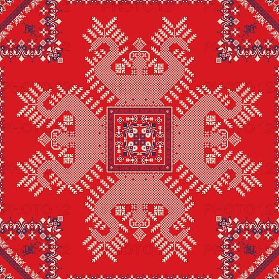 Decorative repeating pattern inspired by traditional Russian embroidery