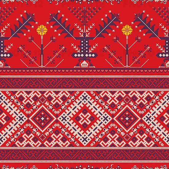 Decorative repeating pattern inspired by traditional Russian embroidery