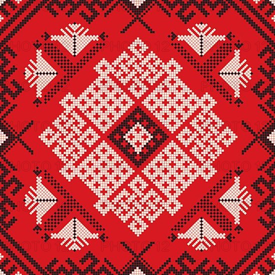 Decorative repeating pattern inspired by traditional Russian embroidery