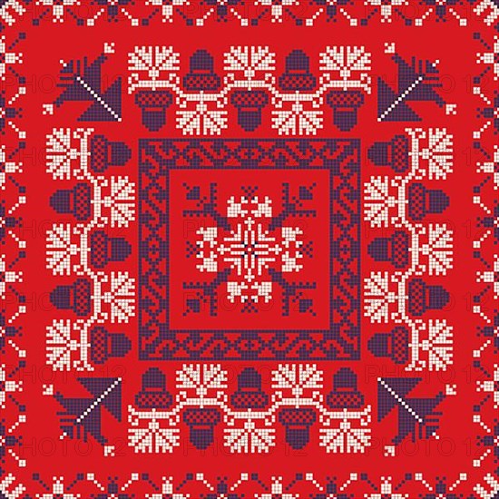 Decorative repeating pattern inspired by traditional Russian embroidery