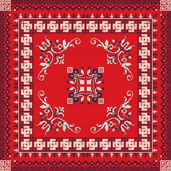 Decorative repeating pattern inspired by traditional Russian embroidery