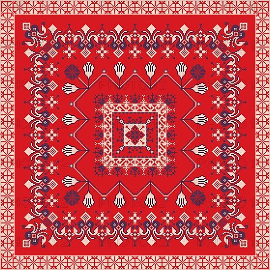 Decorative repeating pattern inspired by traditional Russian embroidery