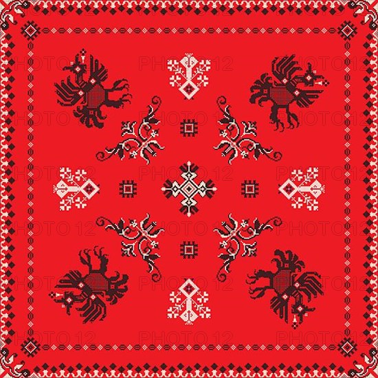 Decorative repeating pattern inspired by traditional Russian embroidery