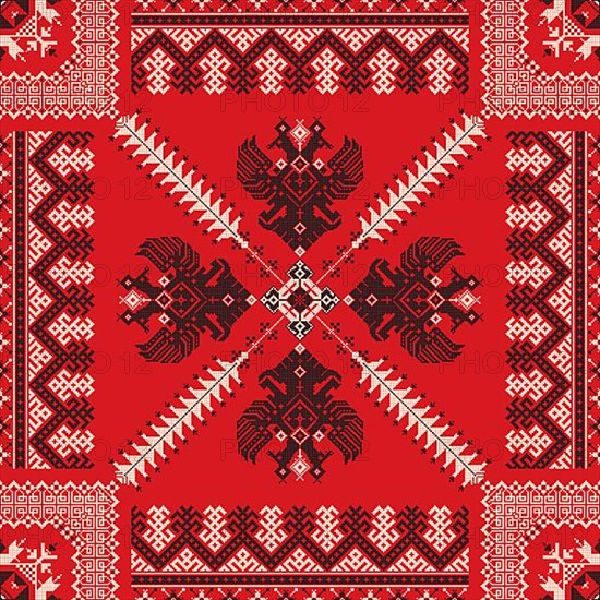 Decorative repeating pattern inspired by traditional Russian embroidery