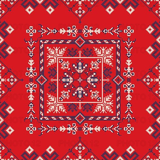 Decorative repeating pattern inspired by traditional Russian embroidery