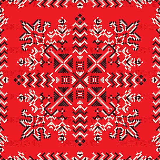 Decorative repeating pattern inspired by traditional Russian embroidery