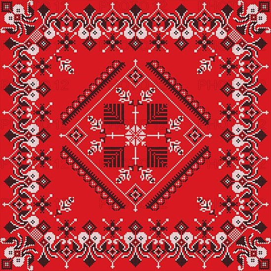 Decorative repeating pattern inspired by traditional Russian embroidery