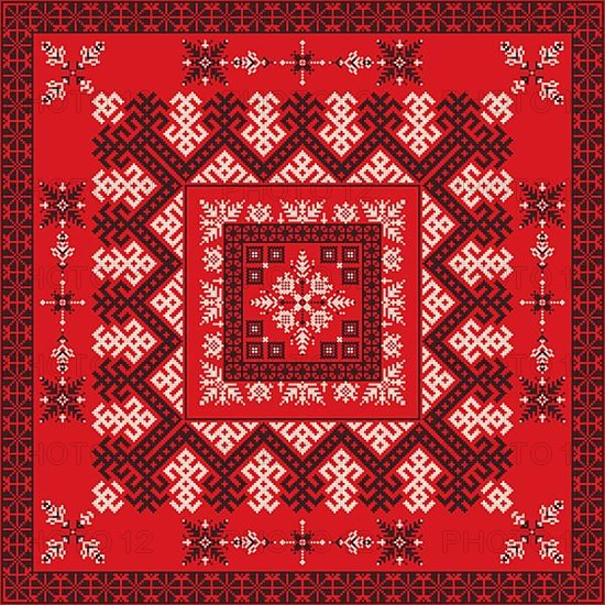 Decorative repeating pattern inspired by traditional Russian embroidery