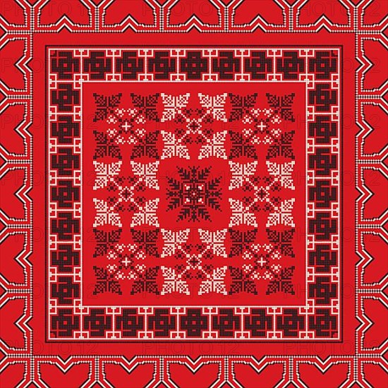 Decorative repeating pattern inspired by traditional Russian embroidery