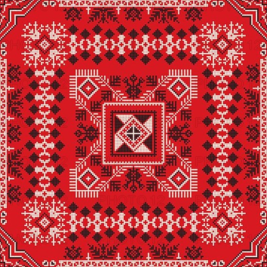 Decorative repeating pattern inspired by traditional Russian embroidery