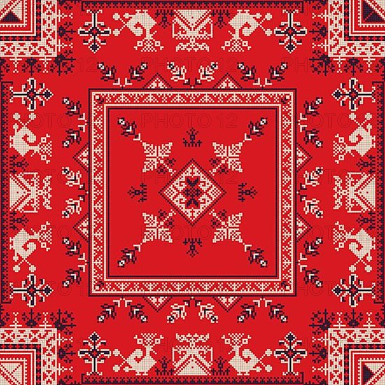 Decorative repeating pattern inspired by traditional Russian embroidery