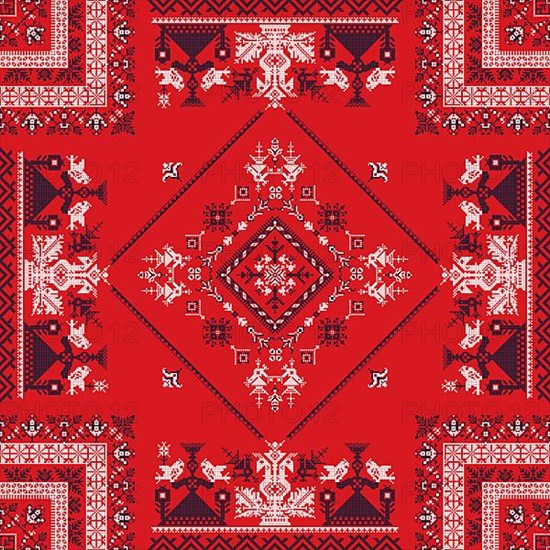 Decorative repeating pattern inspired by traditional Russian embroidery