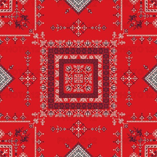 Decorative repeating pattern inspired by traditional Russian embroidery