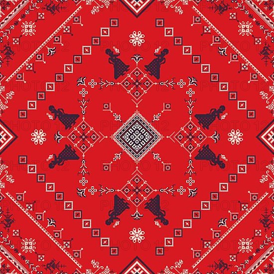 Decorative repeating pattern inspired by traditional Russian embroidery