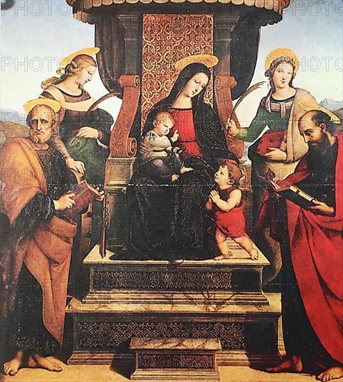 Madonna and Child surrounded by five saints