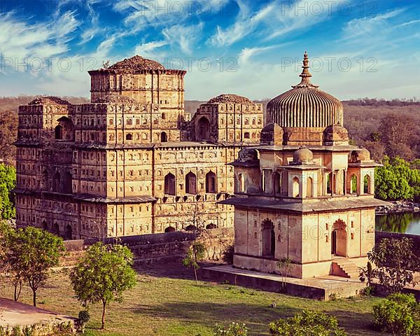 Vintage retro effect filtered hipster style image of royal cenotaphs of Orchha. Orchha