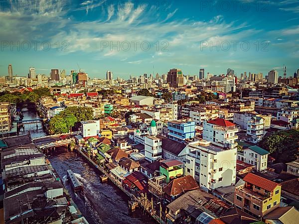 Vintage retro effect filtered hipster style image of Bangkok aerial view. Thailand