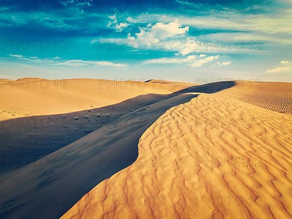 Vintage retro effect filtered hipster style image of Sam Sand dunes in Thar Desert. Rajasthan