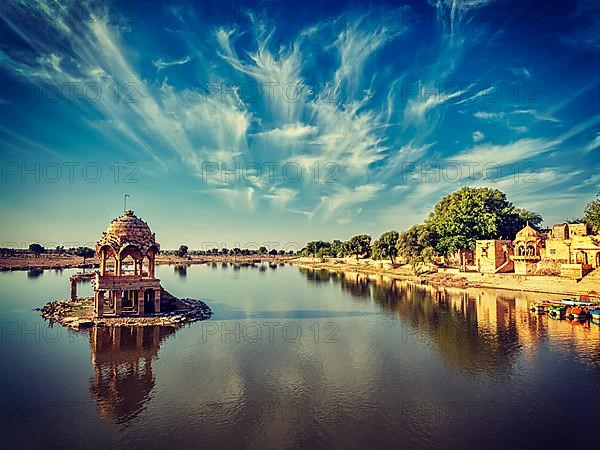 Vintage retro effect filtered hipster style image of Indian landmark Gadi Sagar