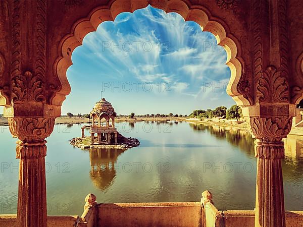 Vintage retro effect filtered hipster style image of Indian landmark Gadi Sagar