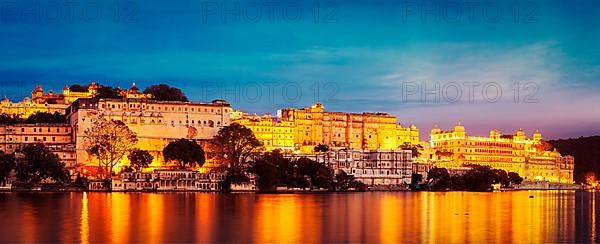 Vintage retro effect filtered hipster style image of panorama of famous romantic luxury Rajasthan indian tourist landmark