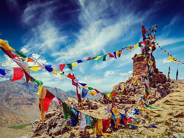 Vintage retro effect filtered hipster style image of Buddhist prayer flags