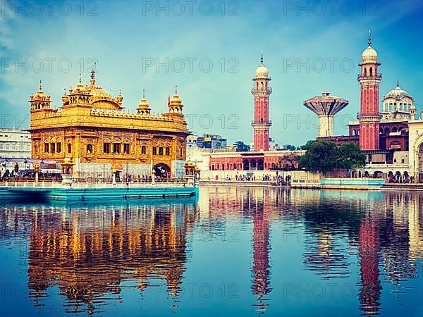 Vintage retro effect filtered hipster style image of famous indian toursit landmark and sacred pilgrimage site