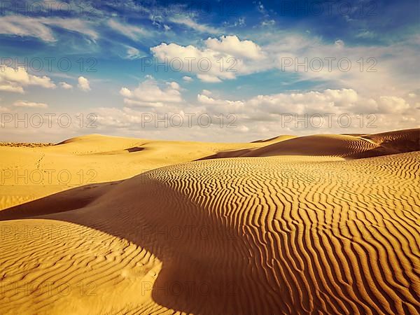 Vintage retro effect filtered hipster style image of Sam Sand dunes in Thar Desert. Rajasthan